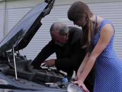 Sexy czech teen girl having sex with old man for helping with her car Thumb