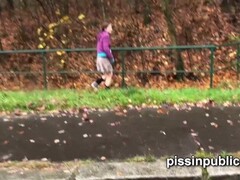 Cute girls expose peeing pussies and take a leak near the forest Thumb