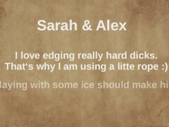 Edging bound cock handjob with oil and ice to a ruined orgasm - Sarah&Alex Thumb