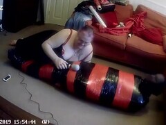 Mummified tight in pallet wrap escape challenge 3 with doxy feet torture Thumb