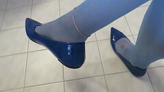 blue pointy leather kitten heels and nylons, elegant shoeplay by Isabelle-Sandrine Thumb