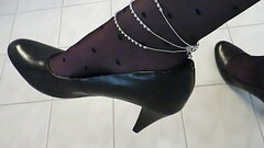 elegant black &quot_GABOR&quot_ high heels, silver anklet and black pantyhose - shoeplay by Isabelle-Sandrine Thumb