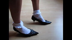 shoeplay in leather high heels and girlie socks - Isabelle-Sandrine knows how to tease Thumb