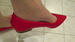 &quot_ANDRES MACHADO&quot_ red leather kitten heels, shoeplay and dangling by Isabelle-Sandrine Thumb